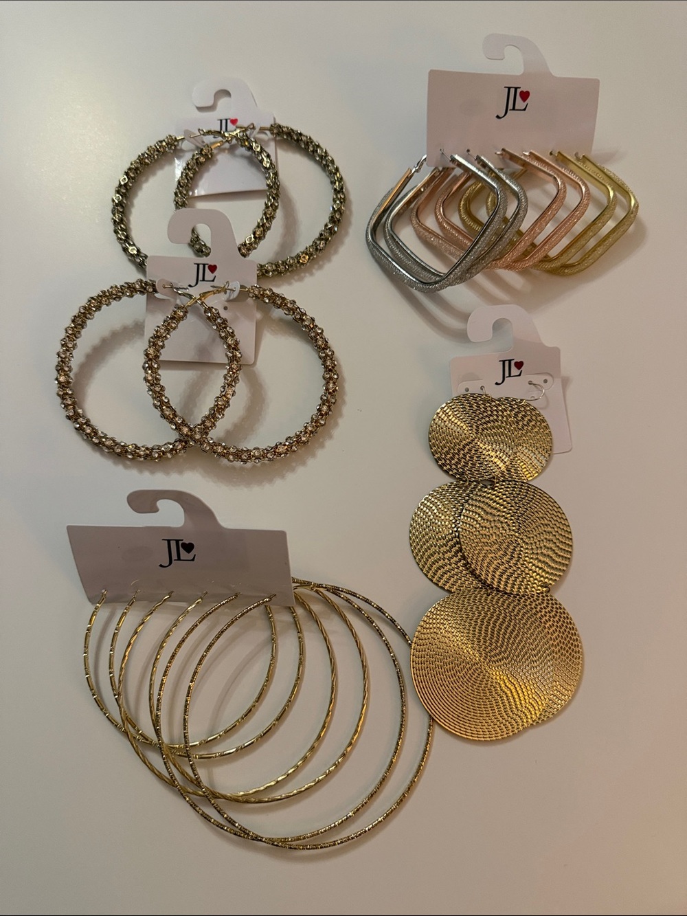 JL Gold-Tone Multi-Style Hoop & Disc Earrings Set - Gold
